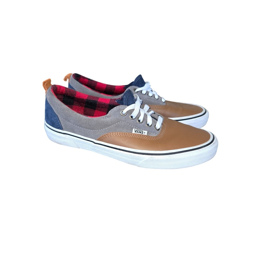 Vans Era 59 Mens 9 Brown Leather Grey Suede Plaid Skate Shoes, Heritage Skater